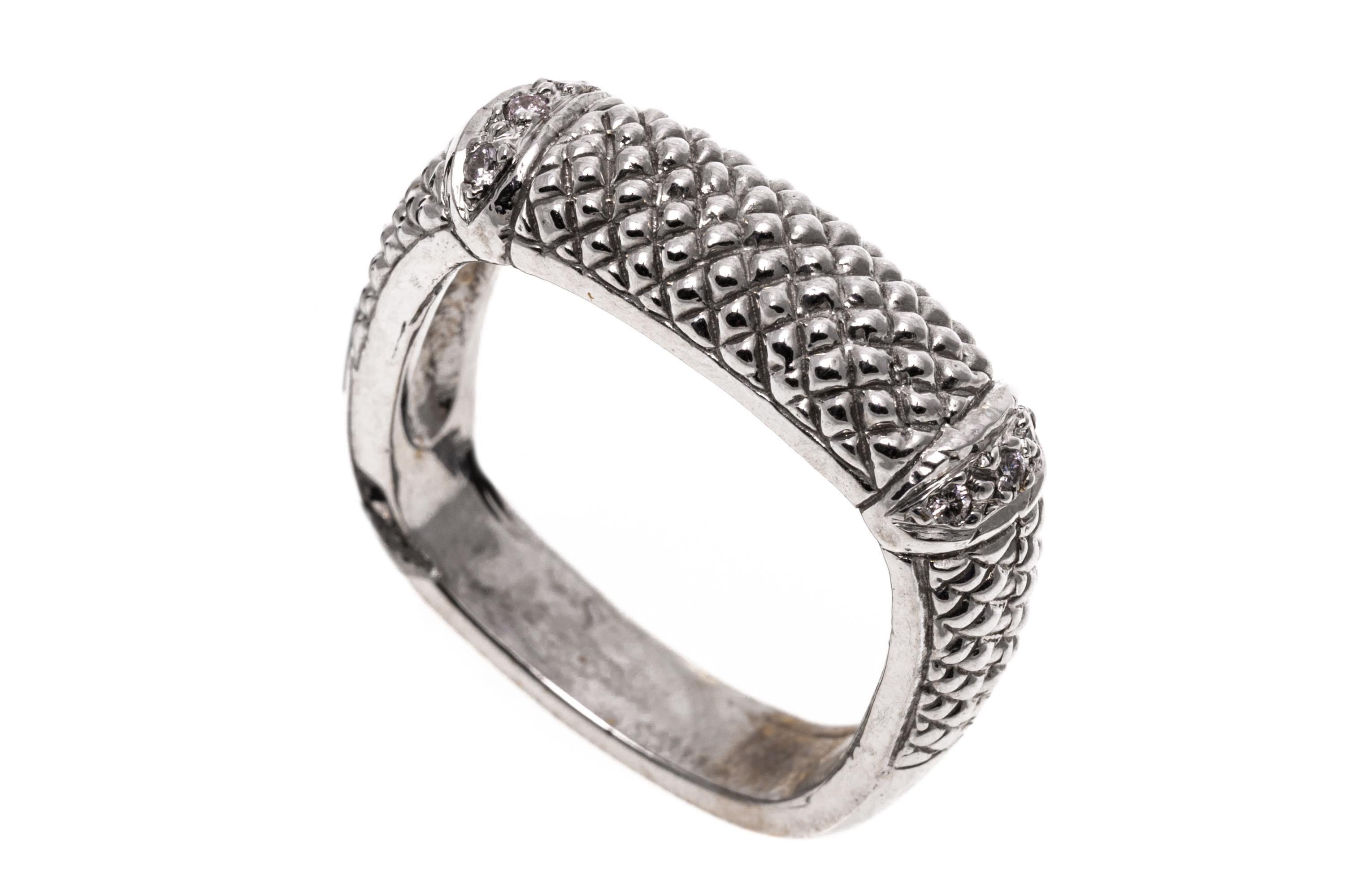 White Gold Quilted Round Square Ring With Diamond Accents For Sale 2