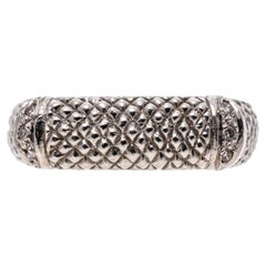 White Gold Quilted Round Square Ring With Diamond Accents