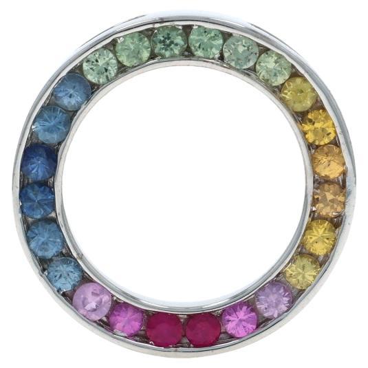Colgante Eternidad Zafiro Arcoiris Oro Blanco - 14k Redondo .96ctw Círculo
