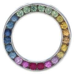 White Gold Rainbow Sapphire Eternity Pendant - 14k Round .96ctw Circle