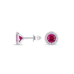 White Gold Red Corundum and Diamonds Stud Earrings