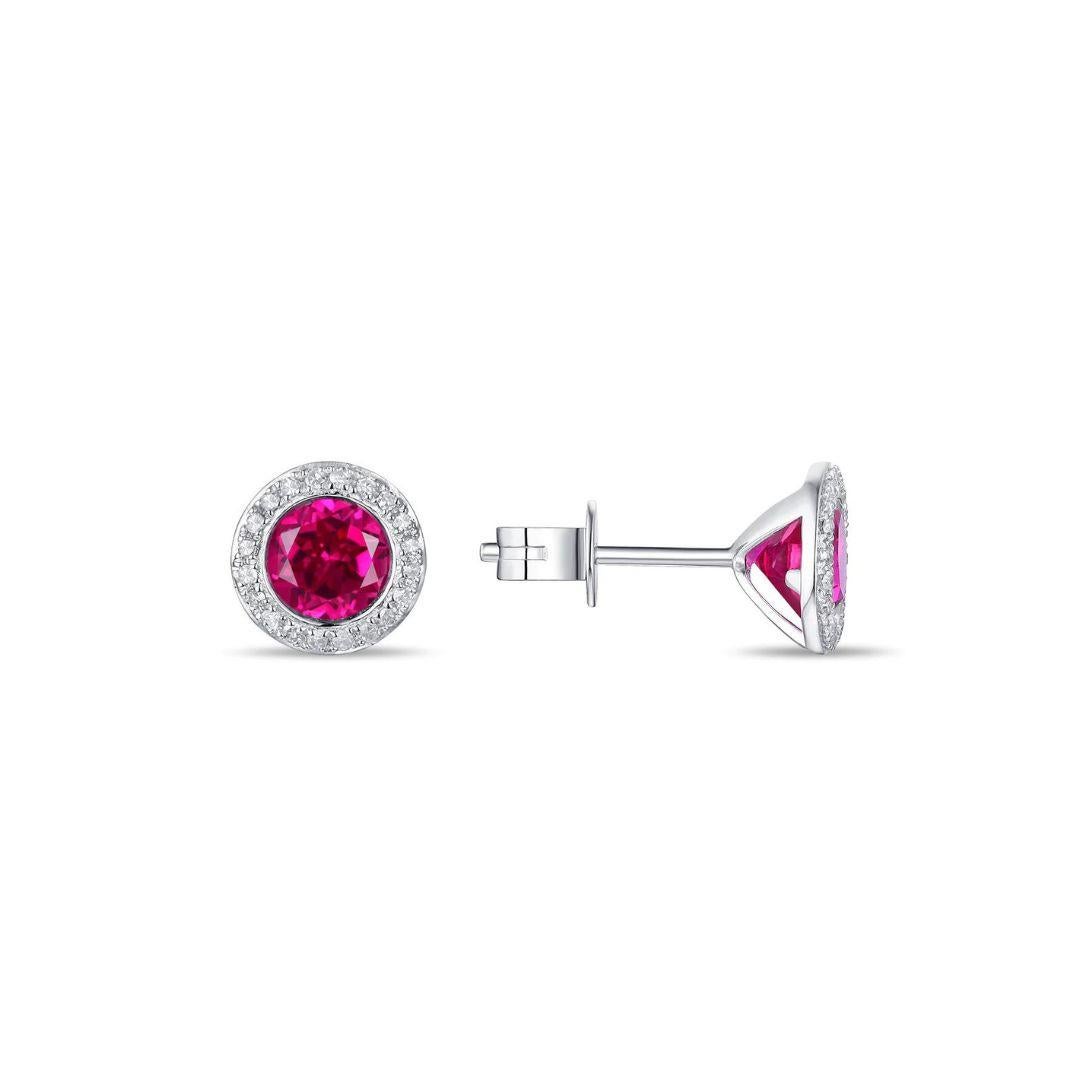 Round Cut   White Gold Red Corundum and Diamonds Stud Earrings For Sale
