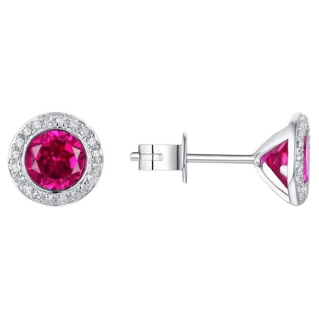   White Gold Red Corundum and Diamonds Stud Earrings For Sale