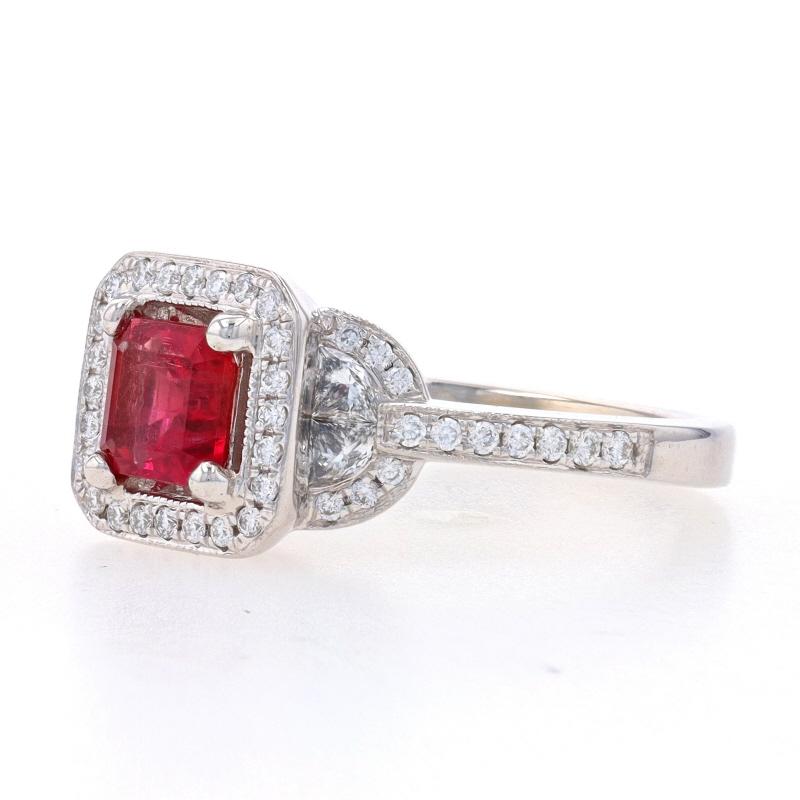 Emerald Cut White Gold Red Emerald Beryl & Diamond Halo Ring 14k Sq 1.15ctw GIA Engage 6 1/4 For Sale