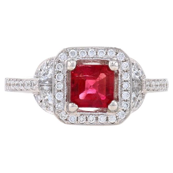White Gold Red Emerald Beryl & Diamond Halo Ring 14k Sq 1.15ctw GIA Engage 6 1/4 For Sale