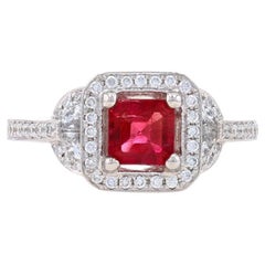 White Gold Red Emerald Beryl & Diamond Halo Ring 14k Sq 1.15ctw GIA Engage 6 1/4