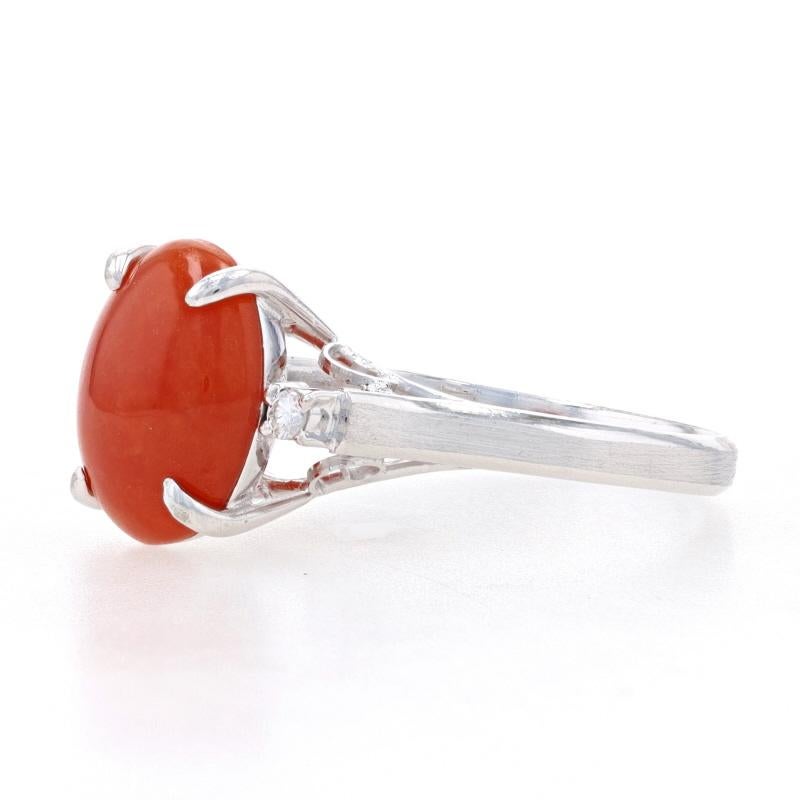 Oval Cut White Gold Red Jadeite & Diamond Ring - 14k Oval Cabochon 2.85ctw For Sale