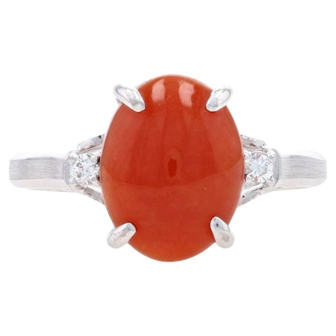 White Gold Red Jadeite & Diamond Ring - 14k Oval Cabochon 2.85ctw