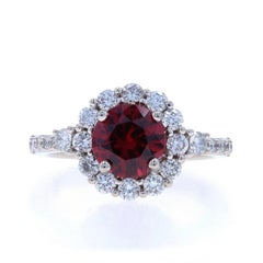 White Gold Rhodolite Garnet Diamond Halo Ring - 14k Round 2.44ctw Engagement