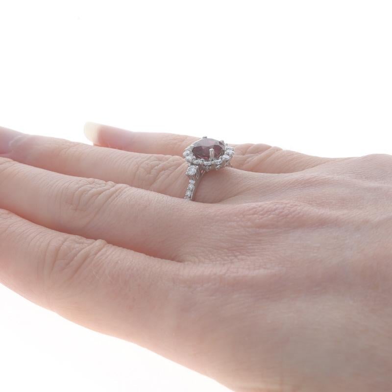 Donna Anello aureola con diamante e granato di rodolite in oro bianco - 14k - Fidanzamento rotondo 2,44ctw in vendita