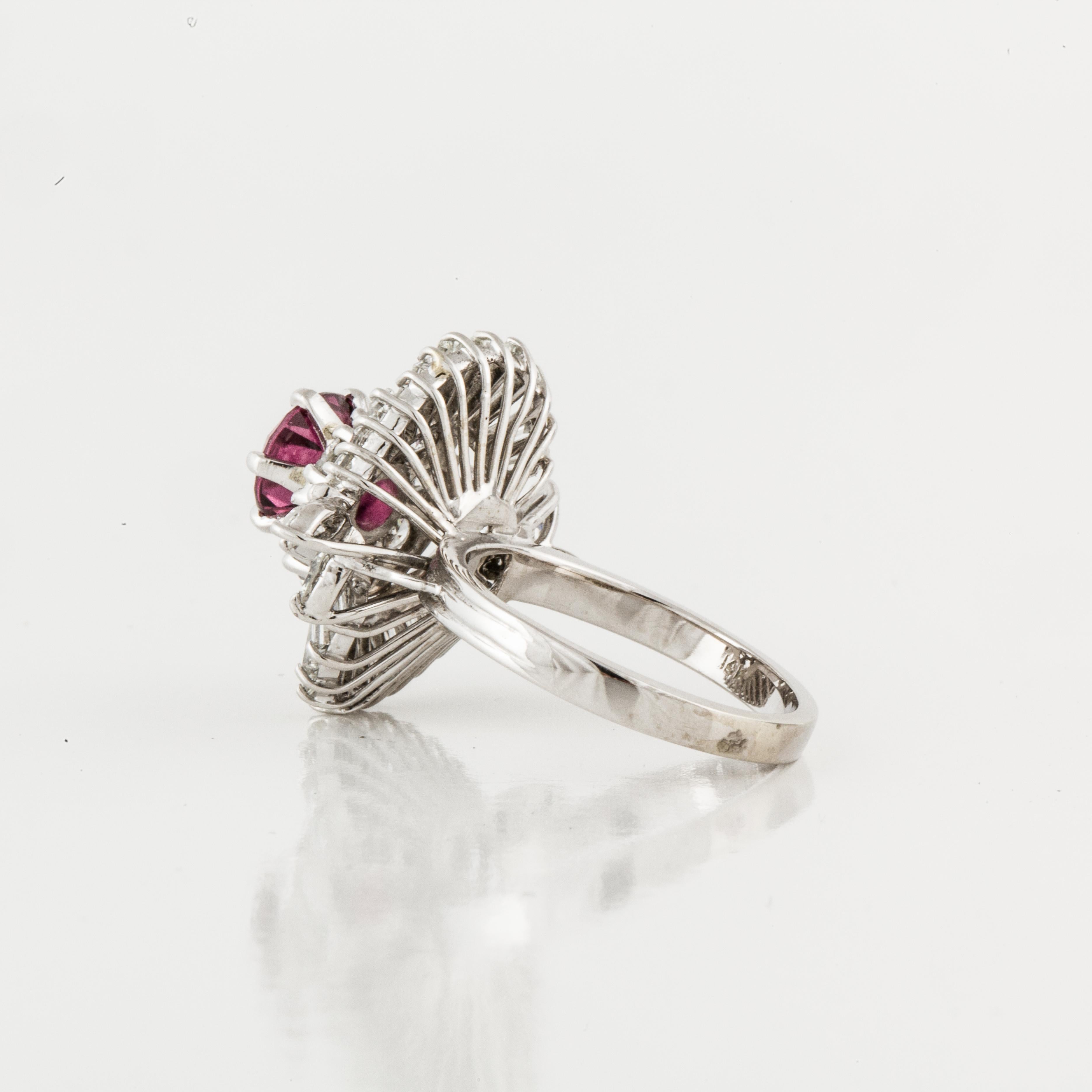 Round Cut Rhodolite Garnet and Diamond Cocktail Ring in 14K White Gold