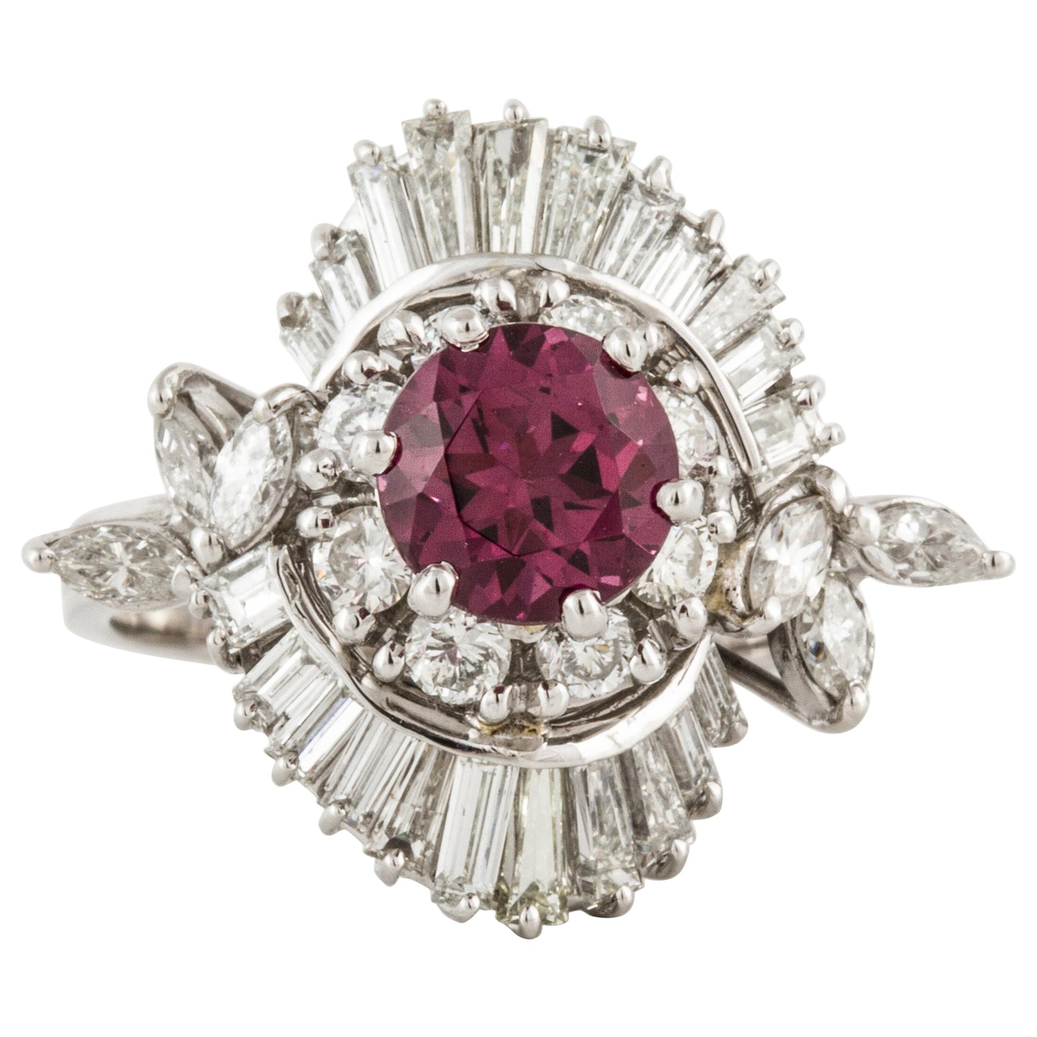 Rhodolite Garnet and Diamond Cocktail Ring in 14K White Gold