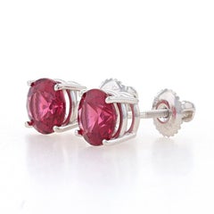 White Gold Rhodolite Garnet Stud Earrings - 14k Round 3.05ctw Pierced Screw-Ons