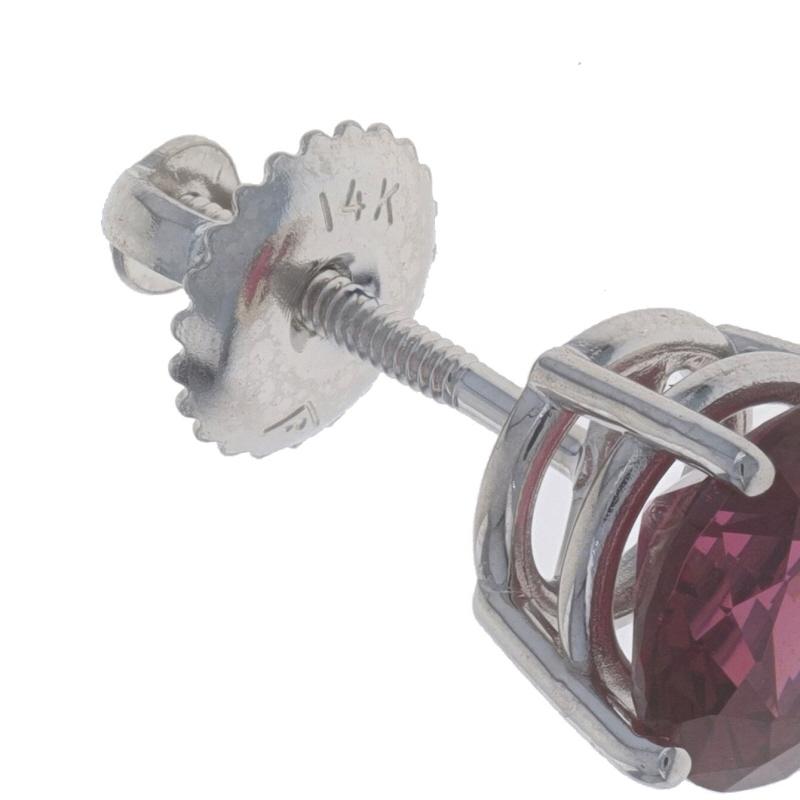 White Gold Rhodolite Garnet Stud Earrings - 14k Round 3.05ctw Pierced Screw-Ons In Excellent Condition For Sale In Greensboro, NC