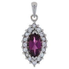 White Gold Rhodolite Garnet & White Topaz Halo Pendant, 10k Marquise 2.48ctw