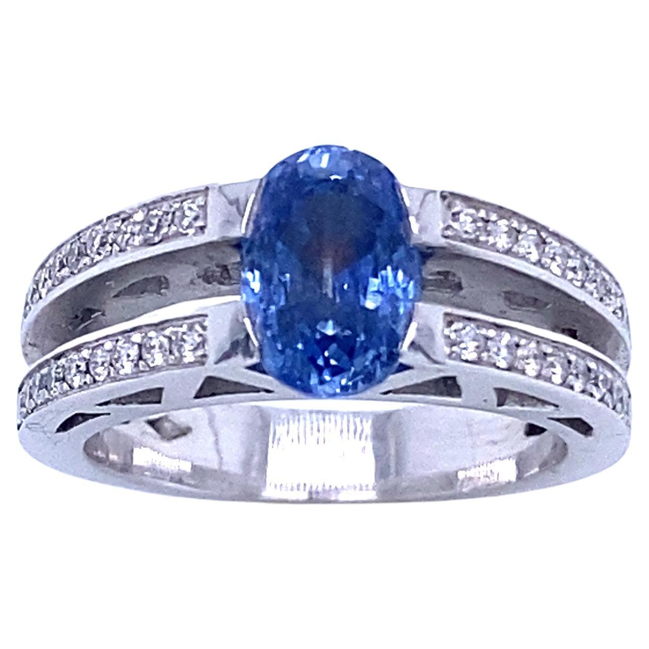 White Gold Ring 2.2 Carat Sapphire and 0.27 Carat Diamonds For Sale