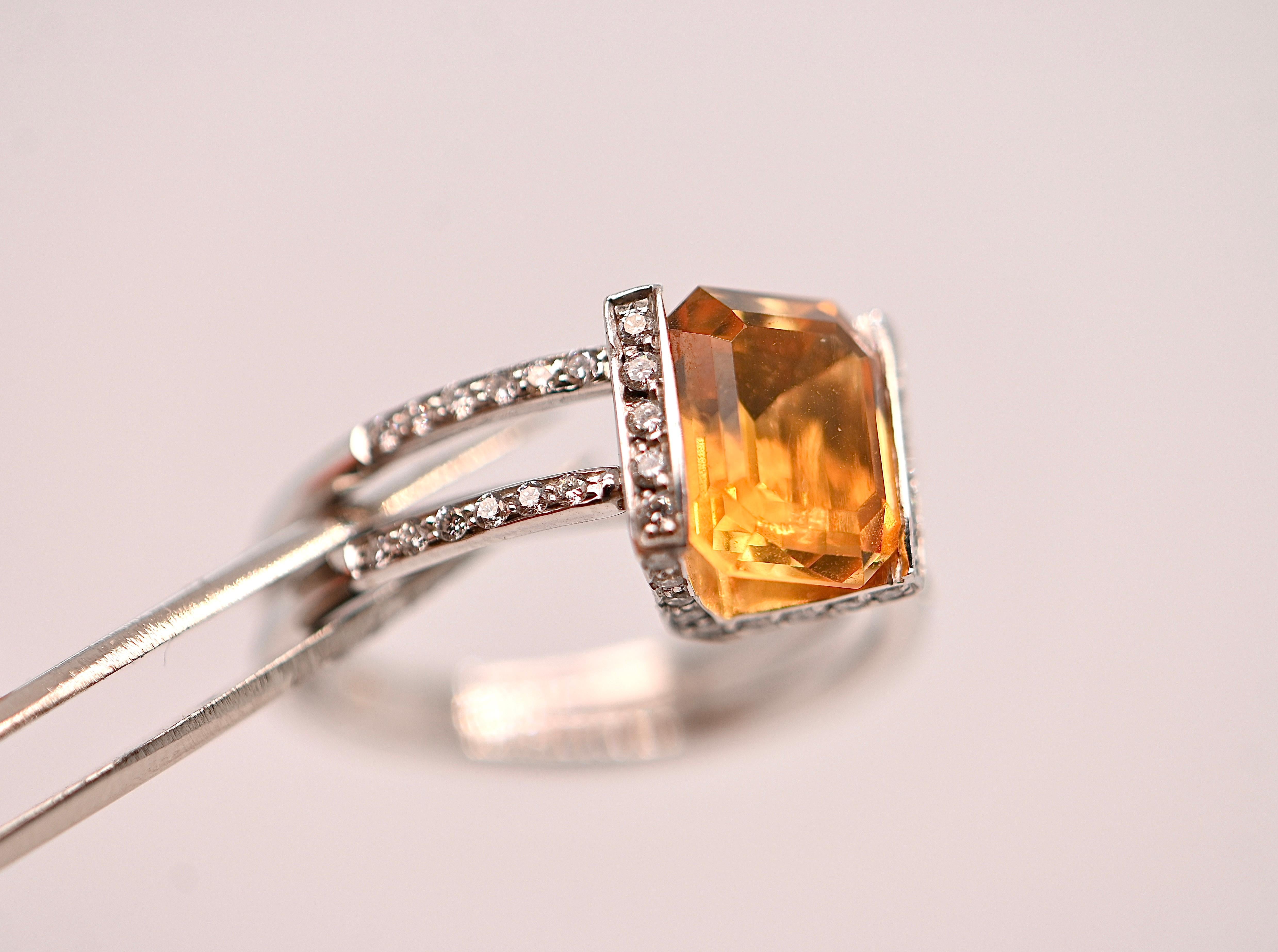 White Gold Ring Adorned with a 3.800 Carat Citrine and 0.420 Carat Diamonds For Sale 5