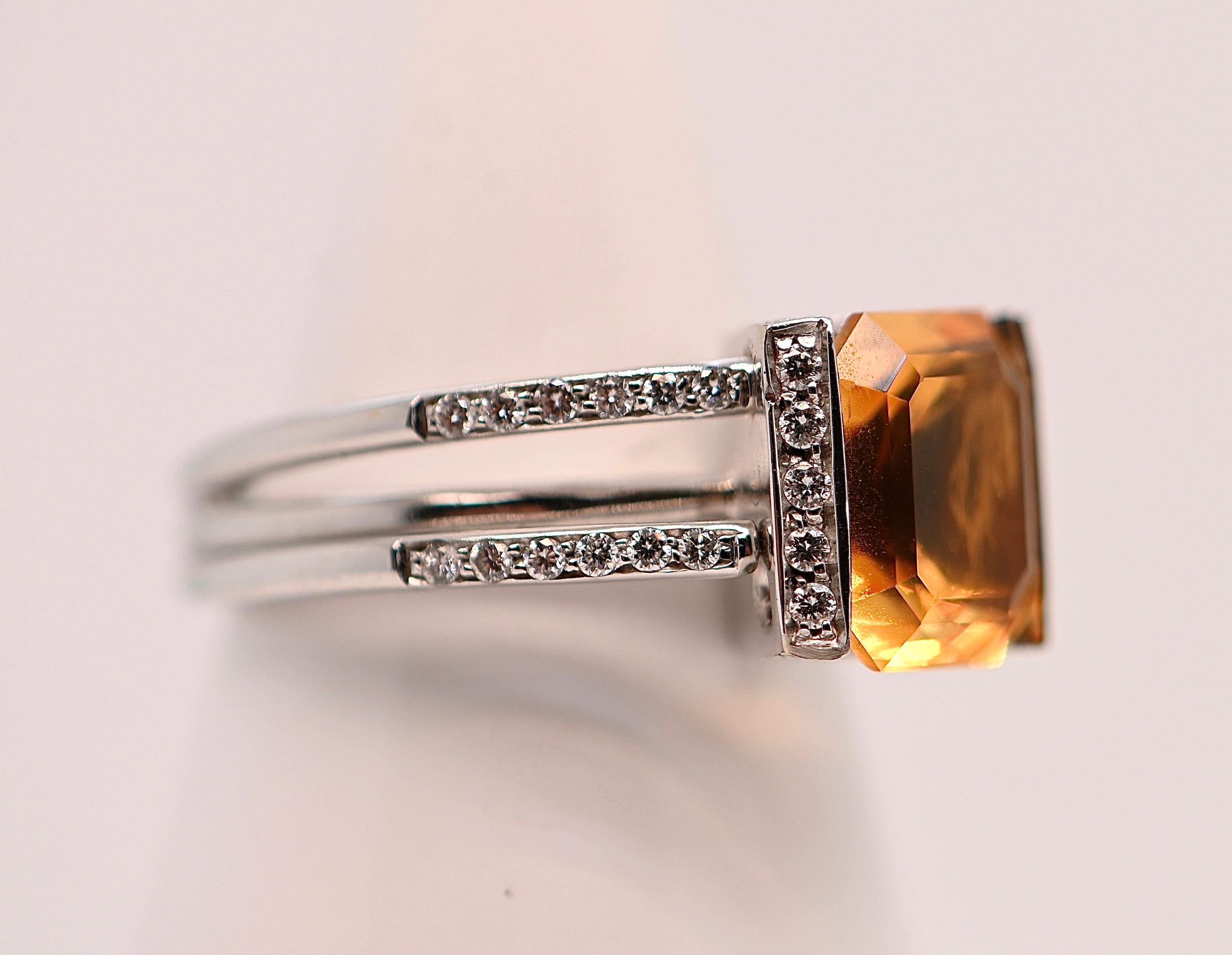 White Gold Ring Adorned with a 3.800 Carat Citrine and 0.420 Carat Diamonds For Sale 2