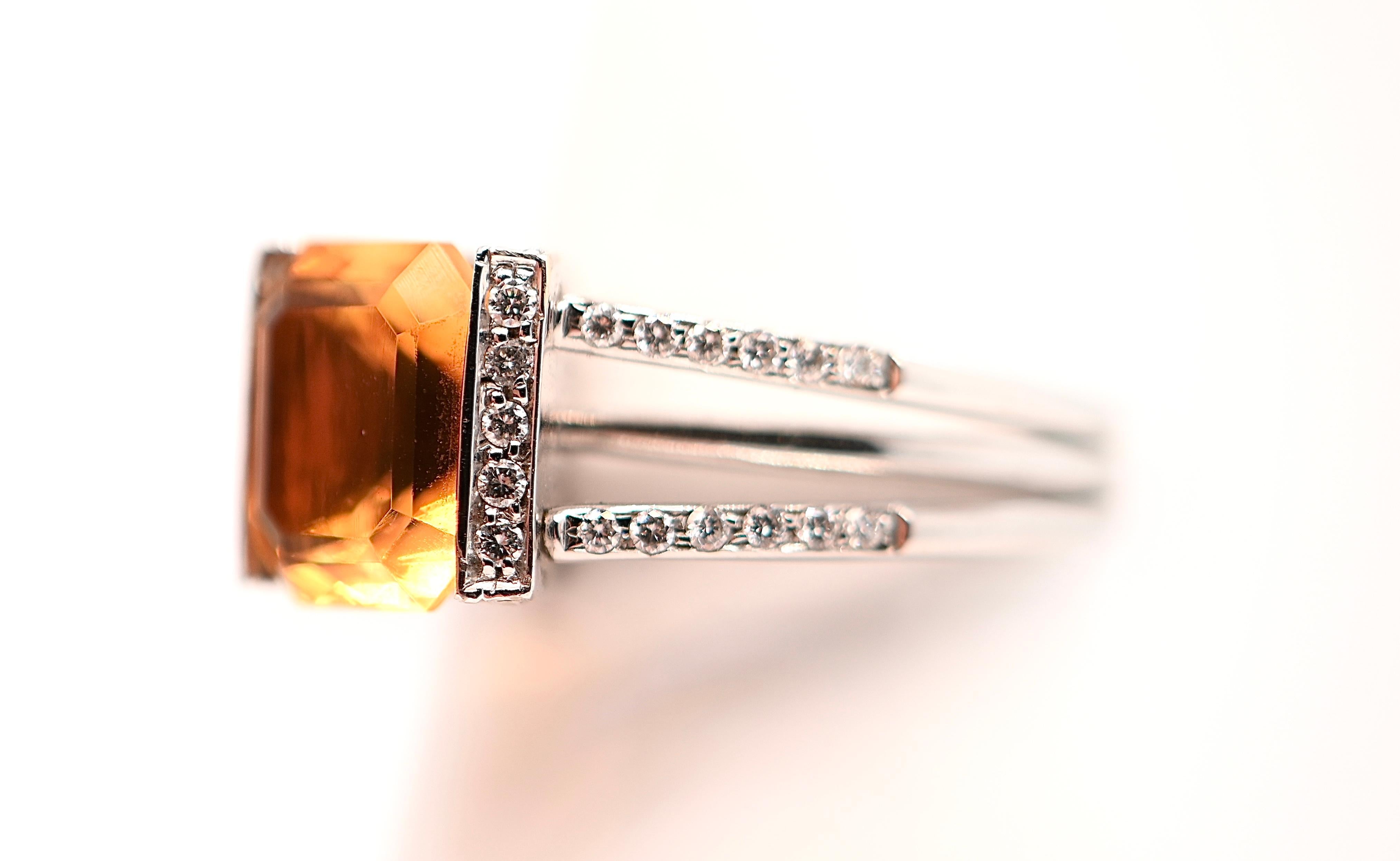 White Gold Ring Adorned with a 3.800 Carat Citrine and 0.420 Carat Diamonds For Sale 3