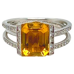 White Gold Ring Adorned with a 3.800 Carat Citrine and 0.420 Carat Diamonds