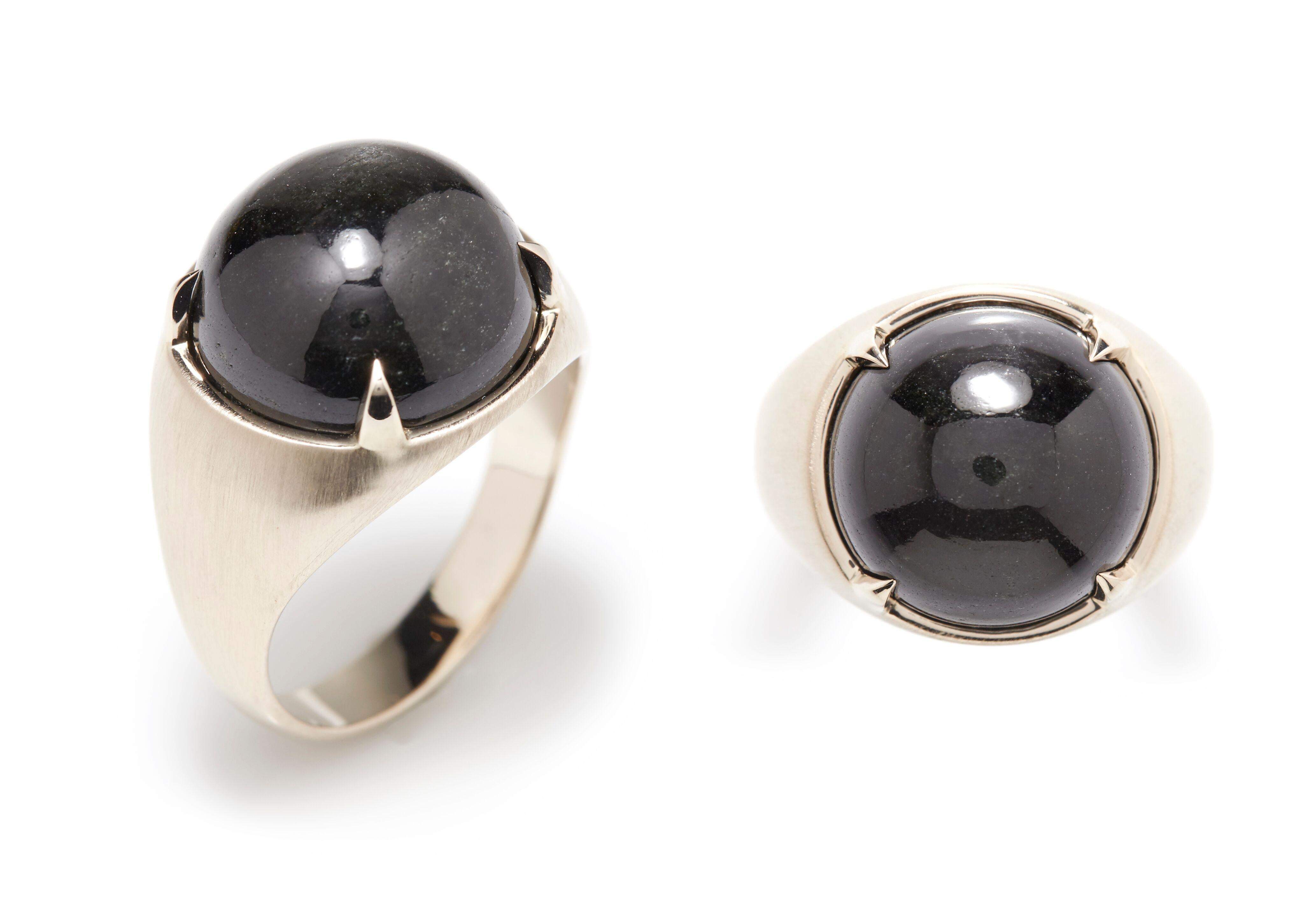 Designed exclusively by Ara Vartanian, this 18k White Gold Ring features a Black Star (Diopside), in a cabochon cut, weighing 12,7ct (twelve carats and seven points), in a four-prong setting. This gemstone is also referred to as both Star Sapphire