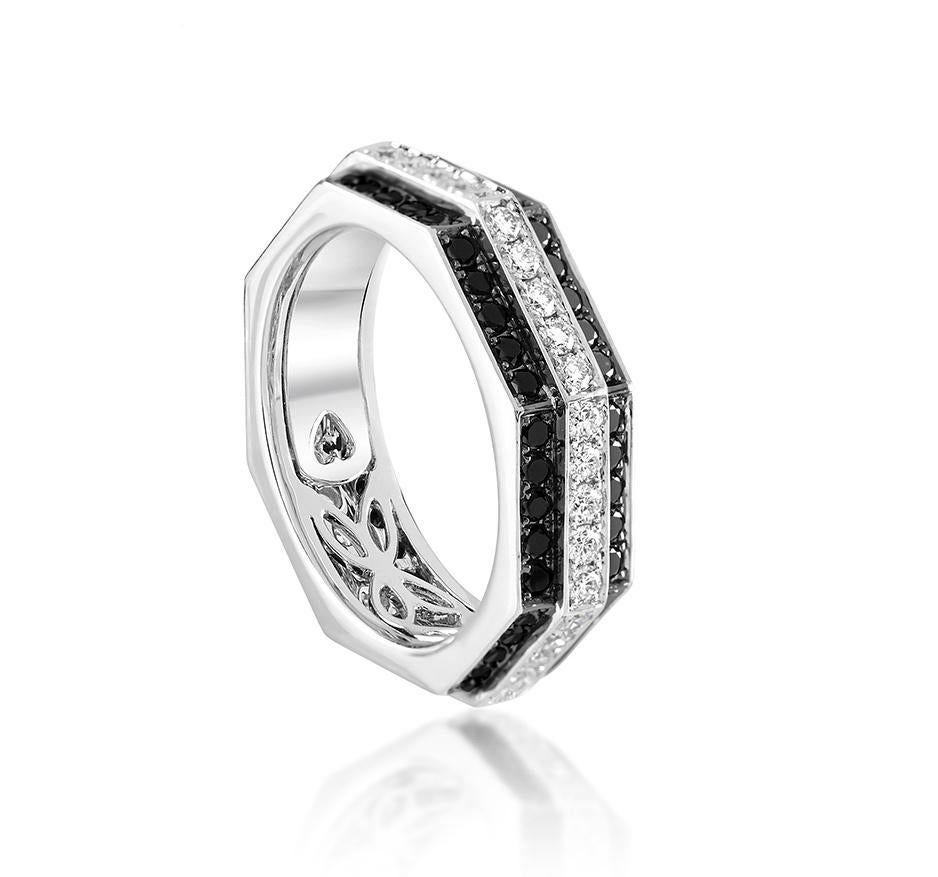 Modern Ananya White Gold Ring Set with White and Black Diamonds For Sale