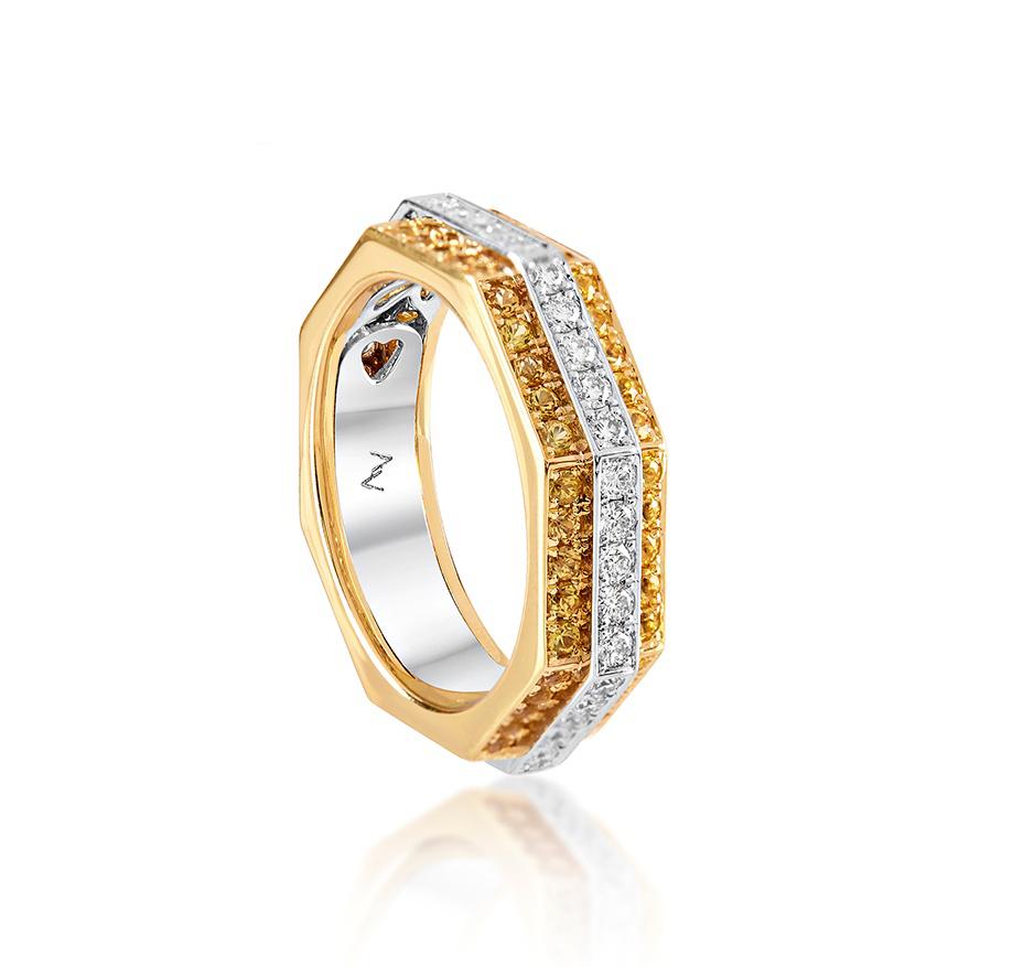 Modern Ananya White Gold Ring Set with Yellow Sapphires and Diamonds For Sale