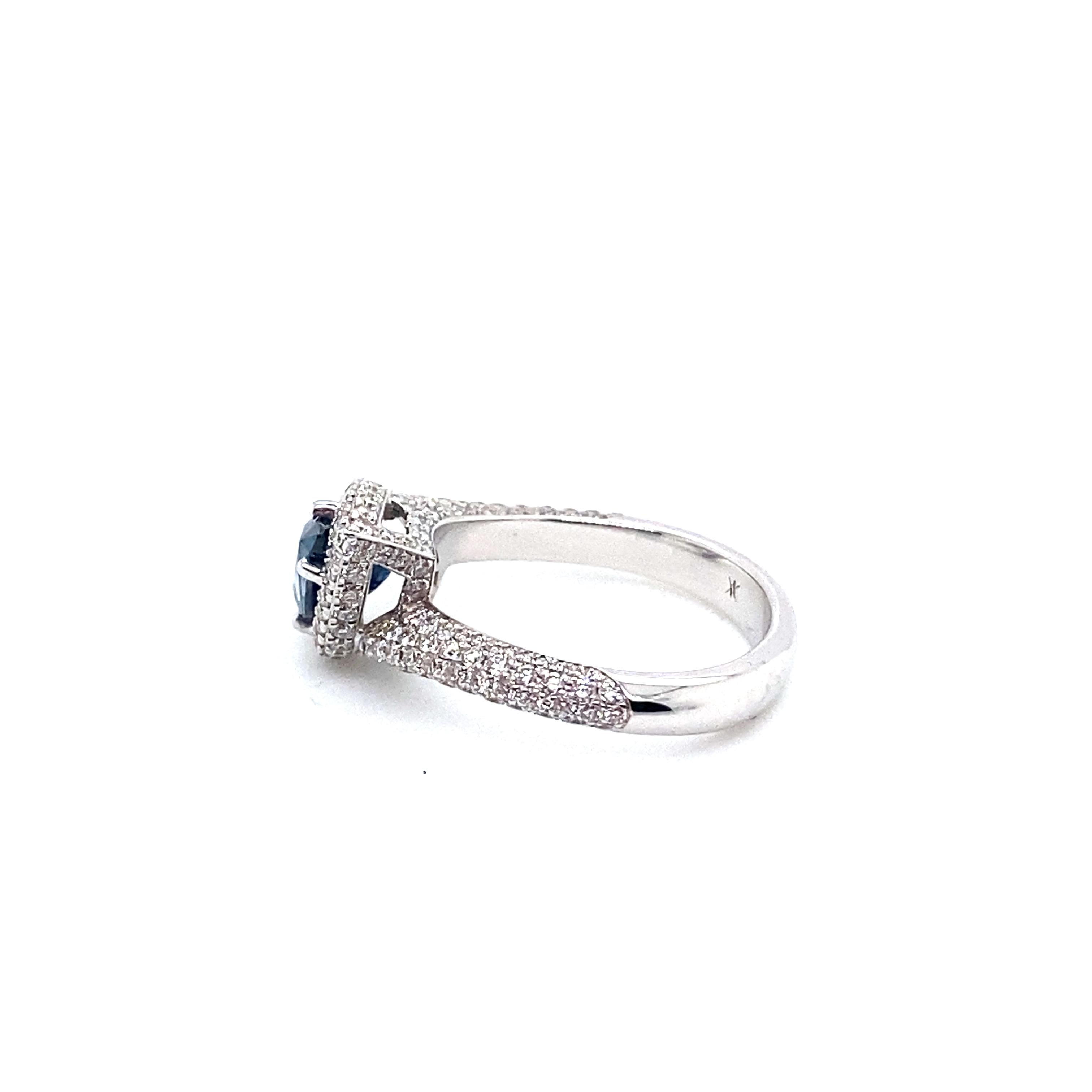 Pear Cut Ring Topped with a Certified Sapphire and Diamonds White Gold 18 Karat For Sale