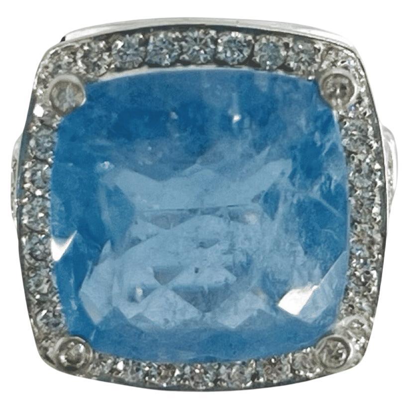Anillo de Oro Blanco con Aguamarina de 11,12 ct y Diamantes
