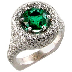 White Gold Ring with 1.33 Carat Emeralds and 1.52 Carat Pave Diamonds