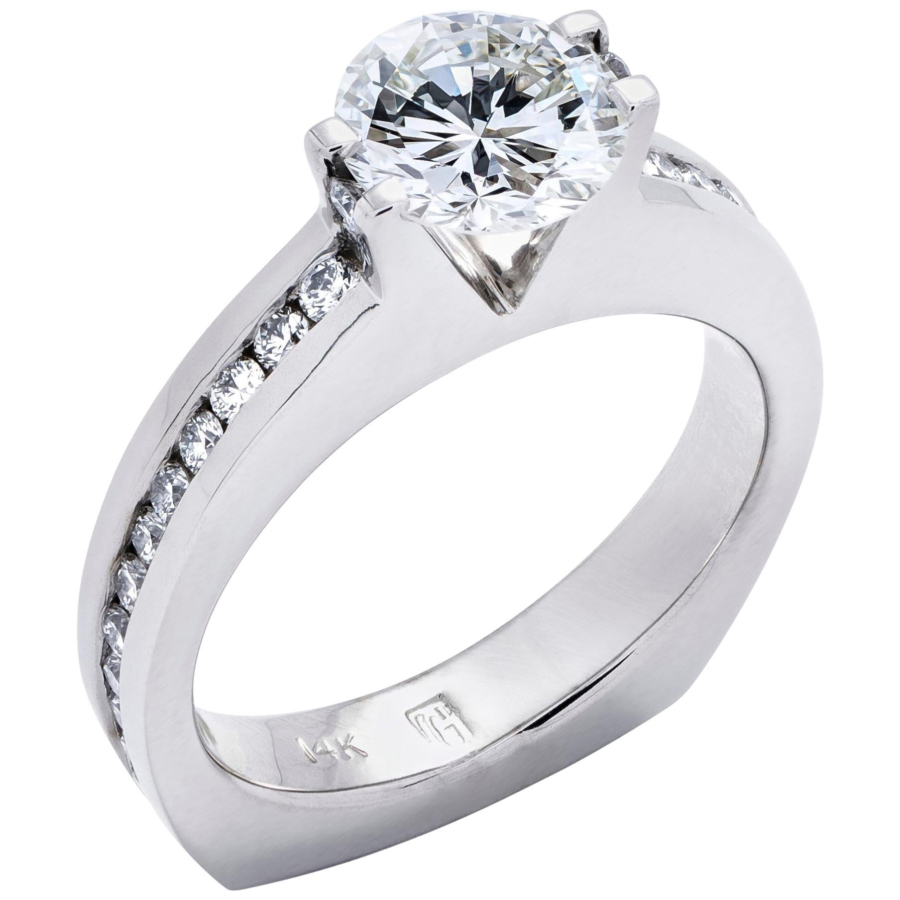 White Gold Ring with 1.51 Carat Diamond and 0.65 Carat in Accent Diamonds For Sale