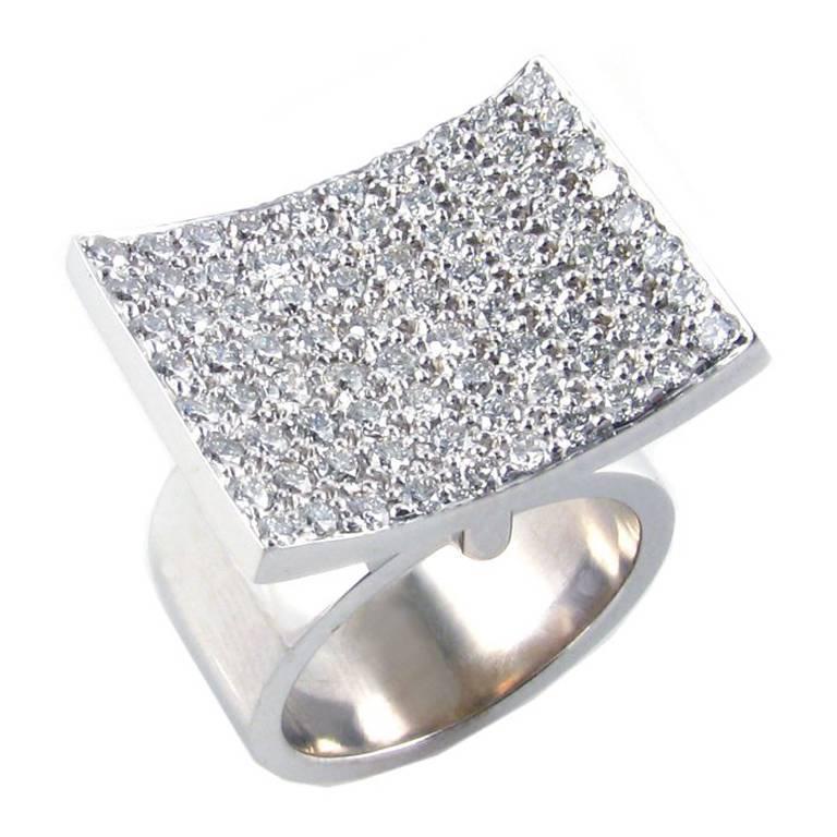 White Gold Ring with 2.40 Carat Pave Diamonds For Sale