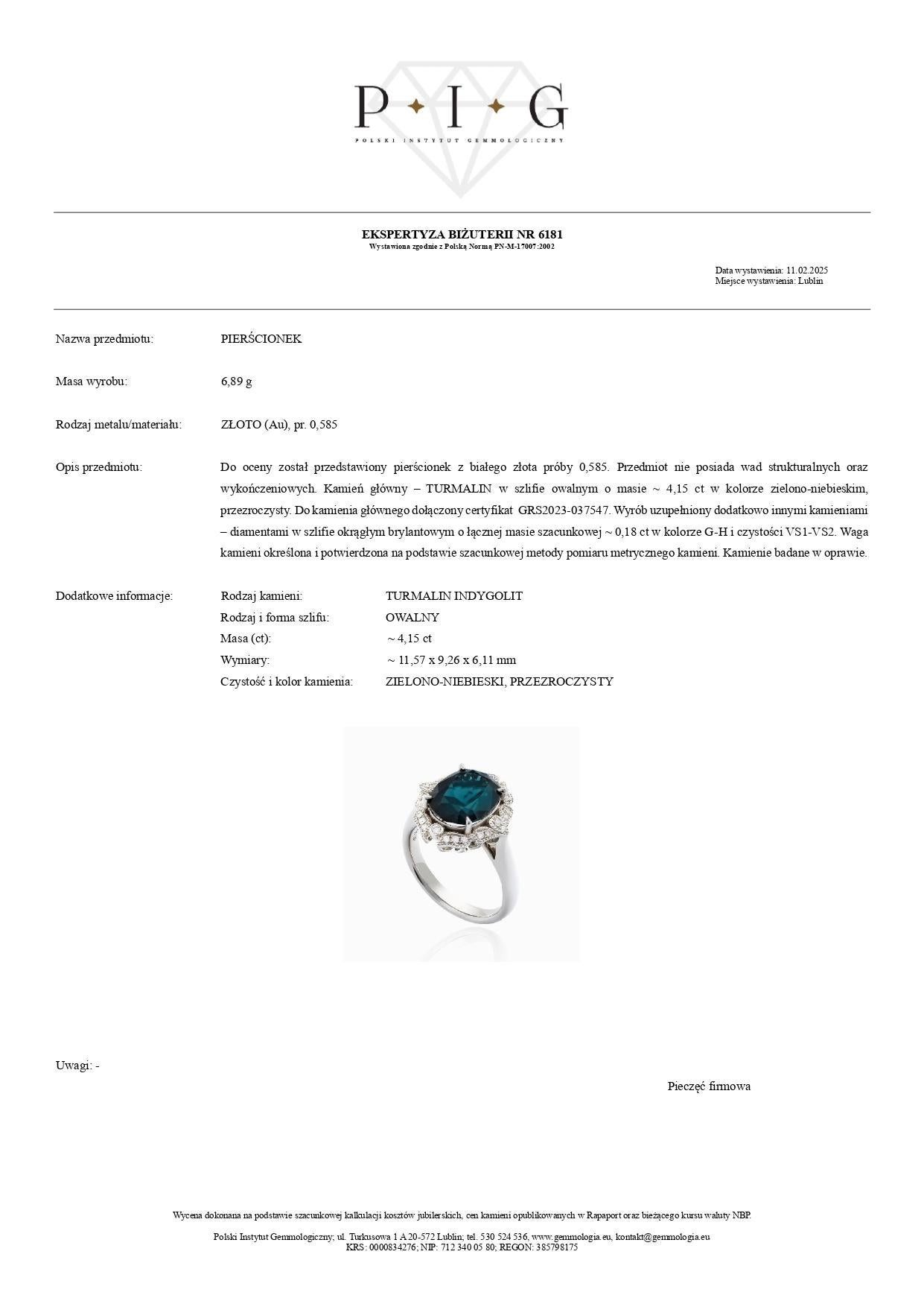 Bague en or blanc avec tourmaline indicolite de 4,15 carats et diamants de 0,18 carat en vente 1