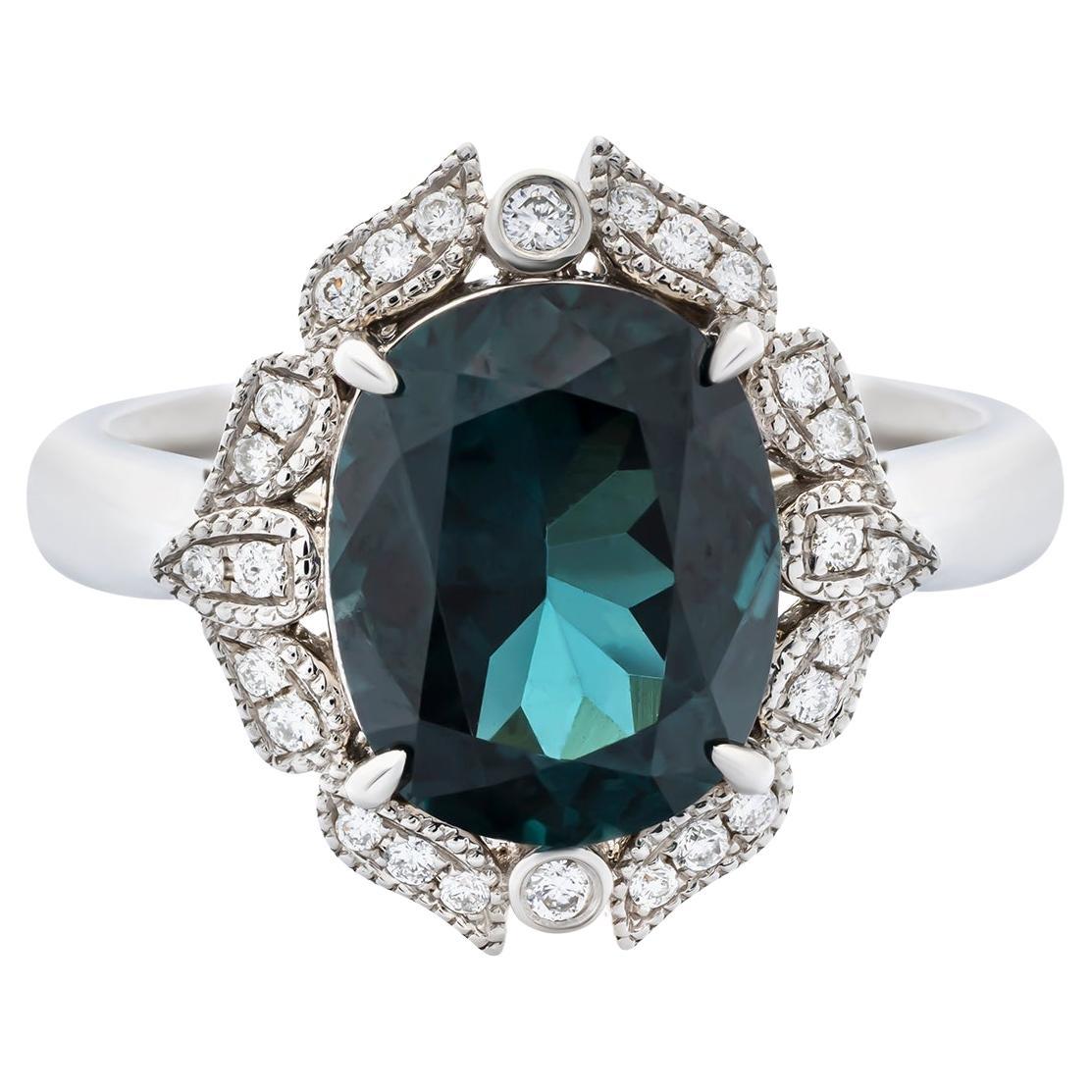 Bague en or blanc avec tourmaline indicolite de 4,15 carats et diamants de 0,18 carat