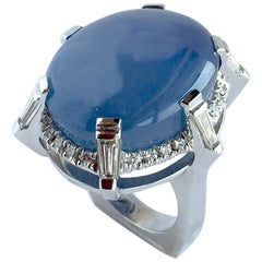 White Gold Ring with 72.46 Carat Star Sapphire surrounded with Accent Diamonds