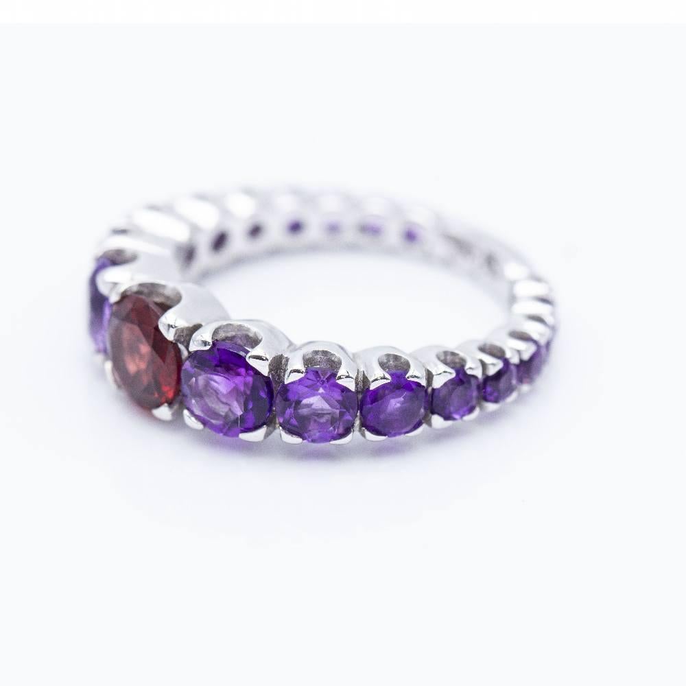 Women's White Gold Ring with Amethysts and Rhodolite For Sale