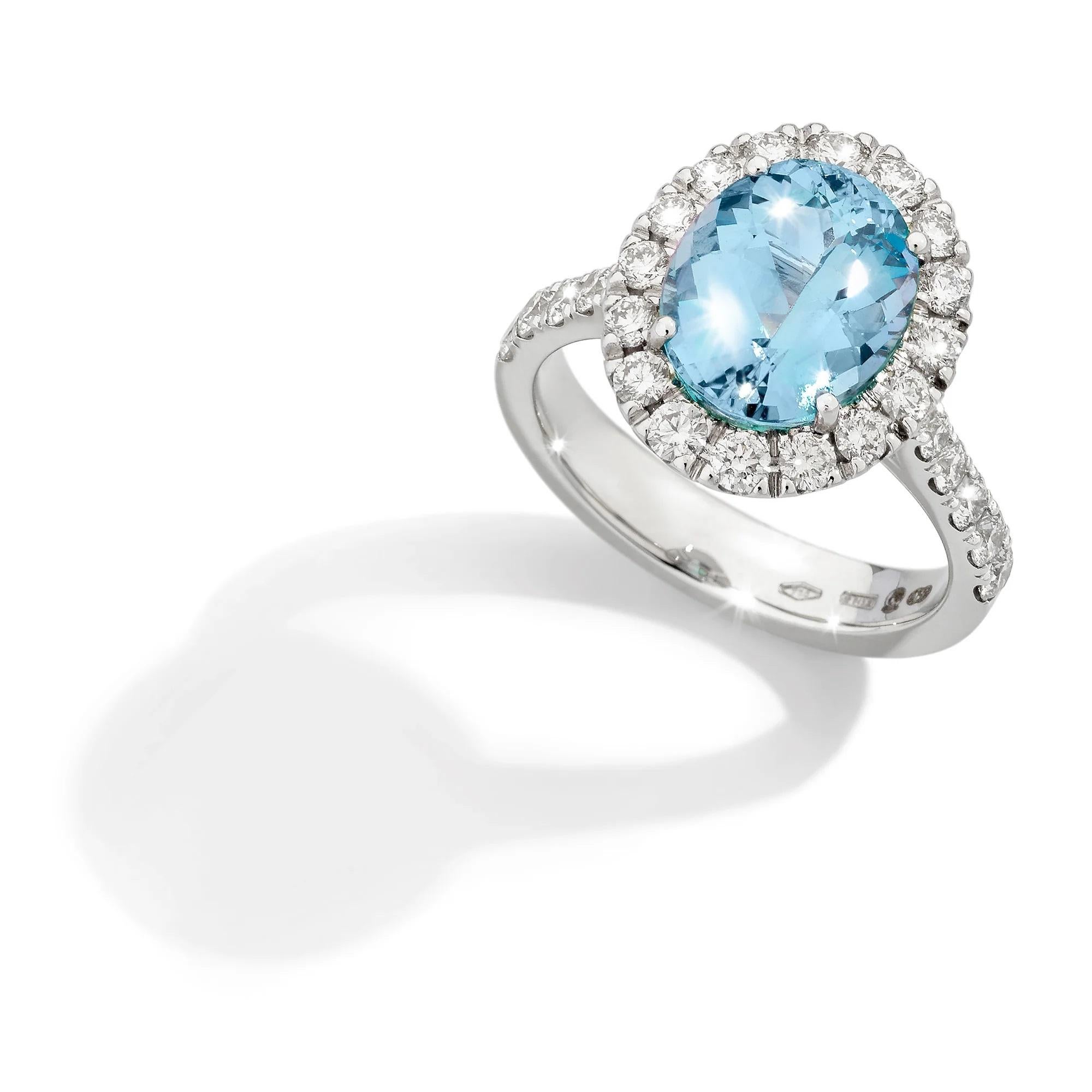 Modern White Gold Ring with Aquamarine, White Diamonds and Micromosaic For Sale