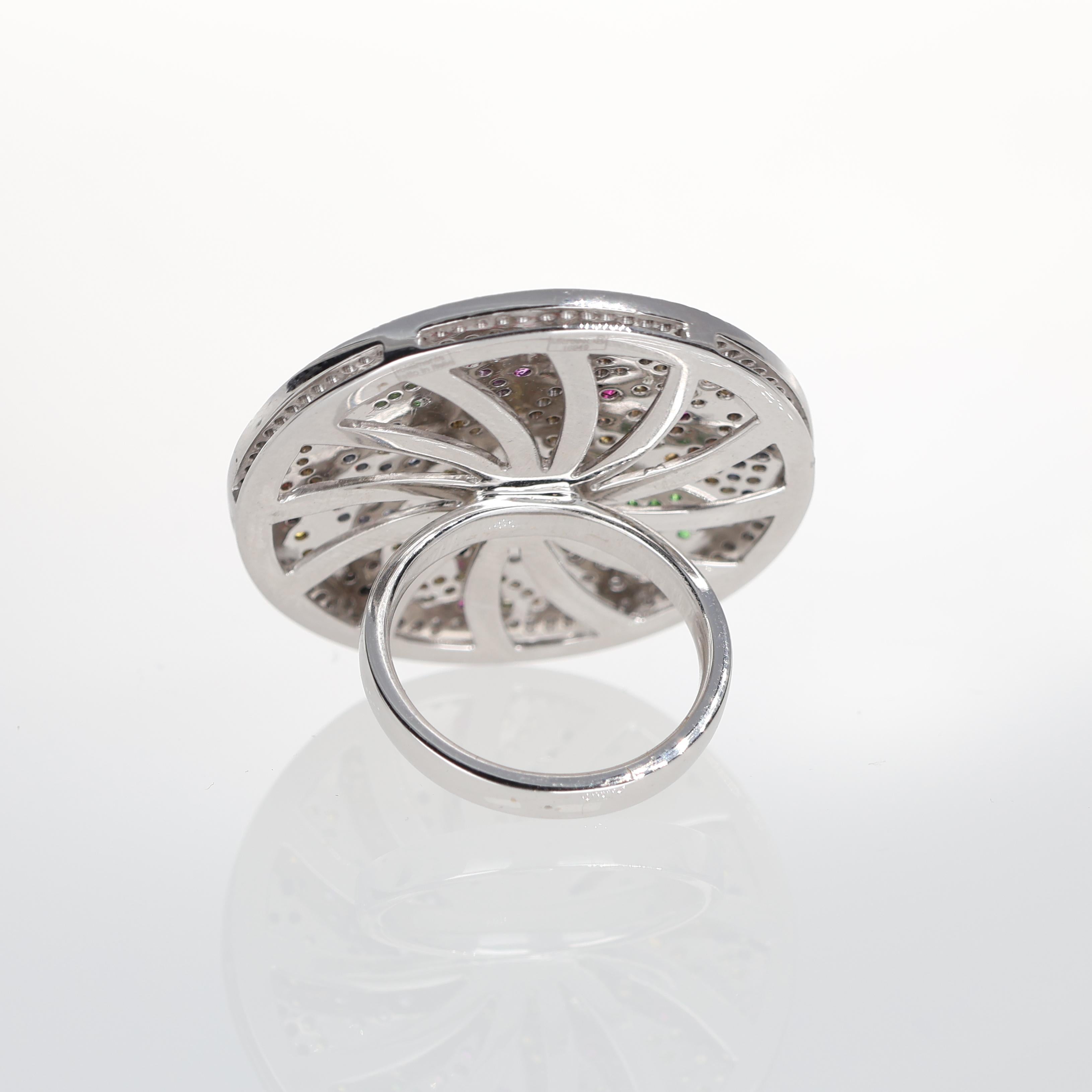 White Gold Ring with Detachable Floral Pendant in Precious Stones For Sale 1