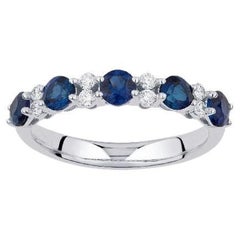 Pradera Jewels Bague en or blanc 18k avec diamants et 5 saphirs