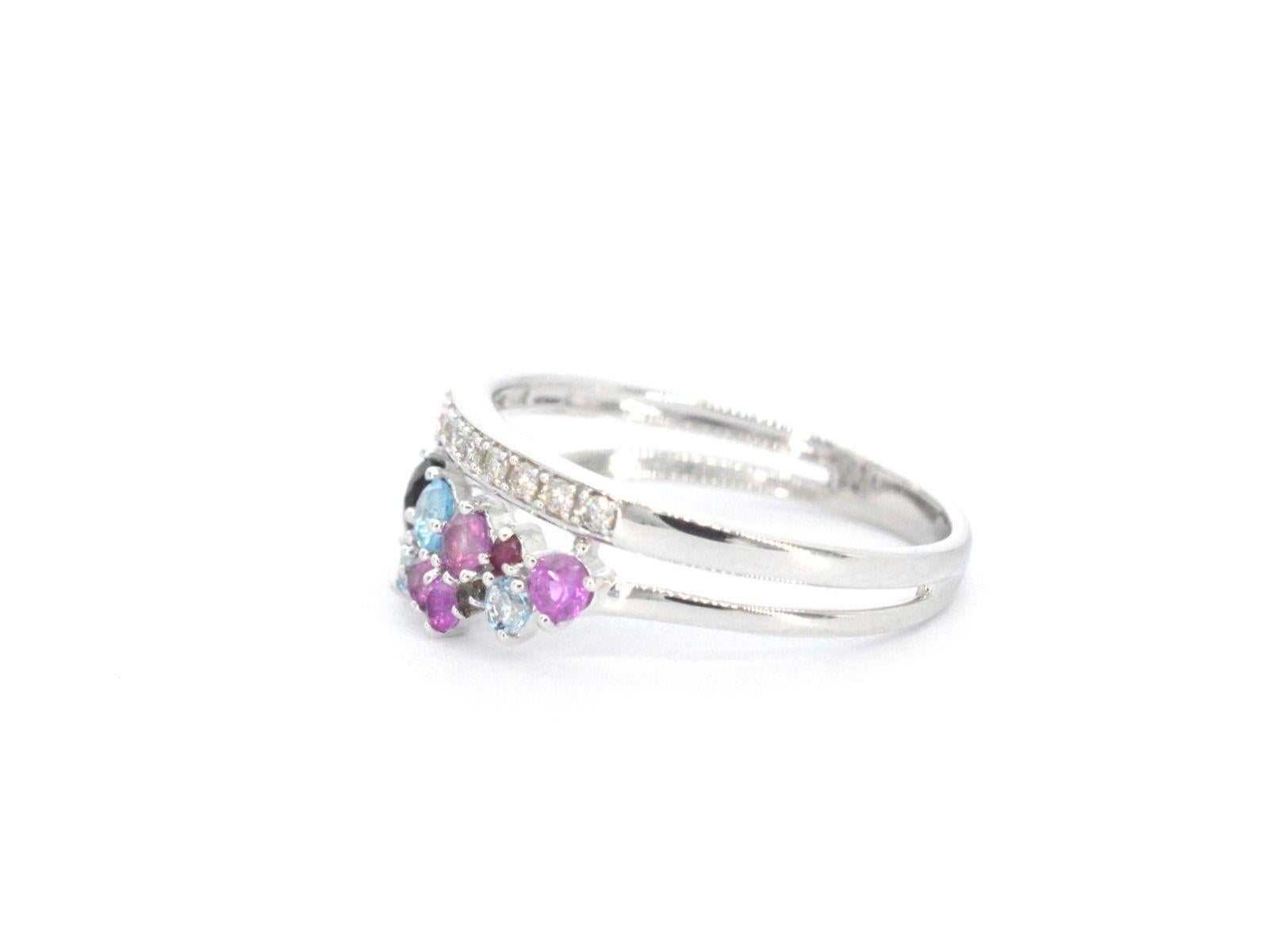 Contemporary White Gold Ring with Diamonds and Beautiful Gemstones For Sale