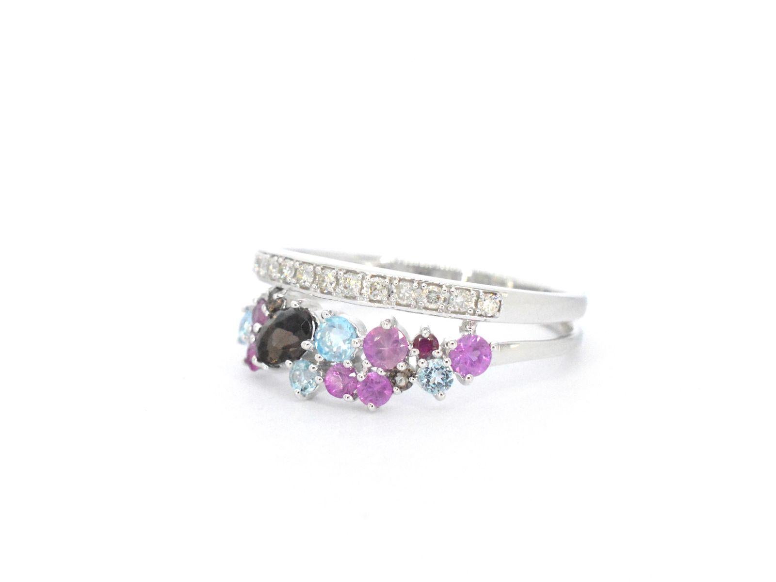 White Gold Ring with Diamonds and Beautiful Gemstones In New Condition For Sale In AMSTELVEEN, NH