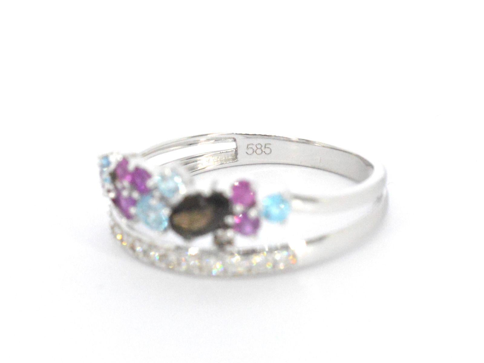 Women's White Gold Ring with Diamonds and Beautiful Gemstones For Sale