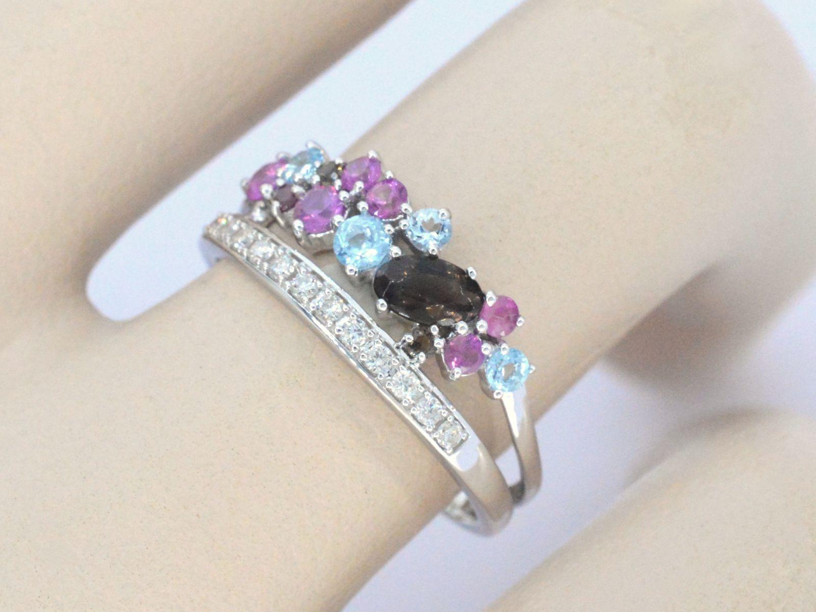 White Gold Ring with Diamonds and Beautiful Gemstones For Sale 2