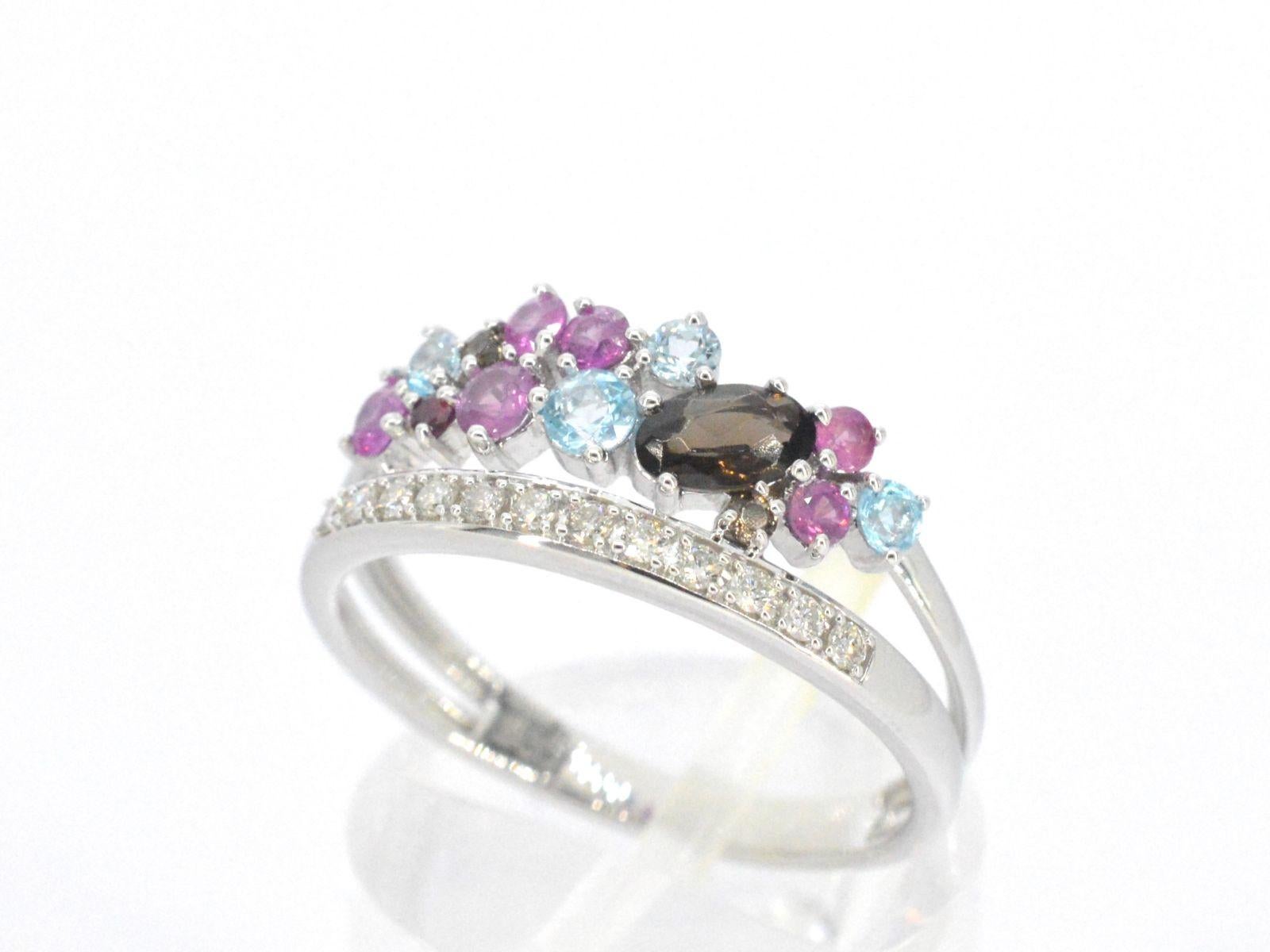 White Gold Ring with Diamonds and Beautiful Gemstones For Sale 3