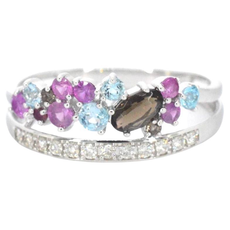 White Gold Ring with Diamonds and Beautiful Gemstones For Sale