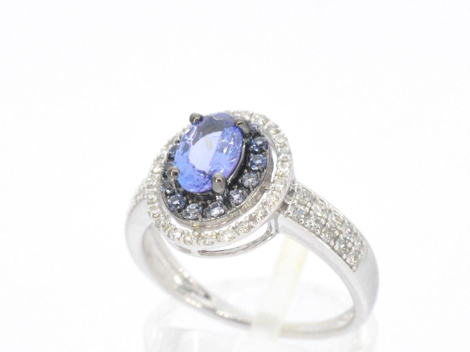 Single Cut White Gold Ring with Diamonds and Tanzanite For Sale