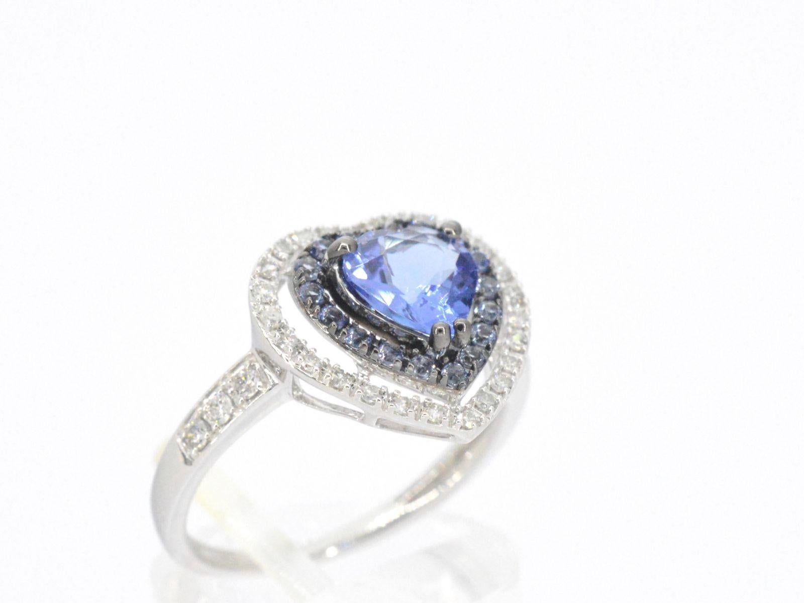Single Cut White Gold Ring with Diamonds and Tanzanite For Sale