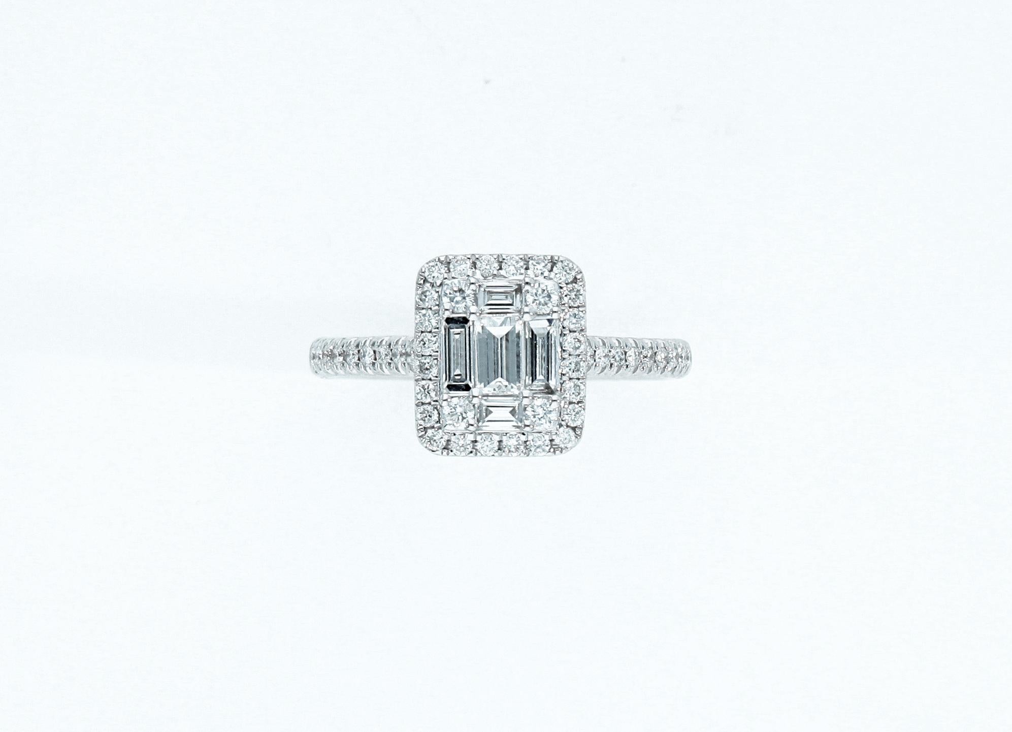 Baguette Cut Diamonds ct 0.72, Contemporary Engagement Ring Made in Italy For Sale