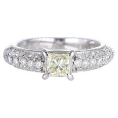 White Gold Ring with Fancy Yellow Princess Diamond and White Diamond Pavé