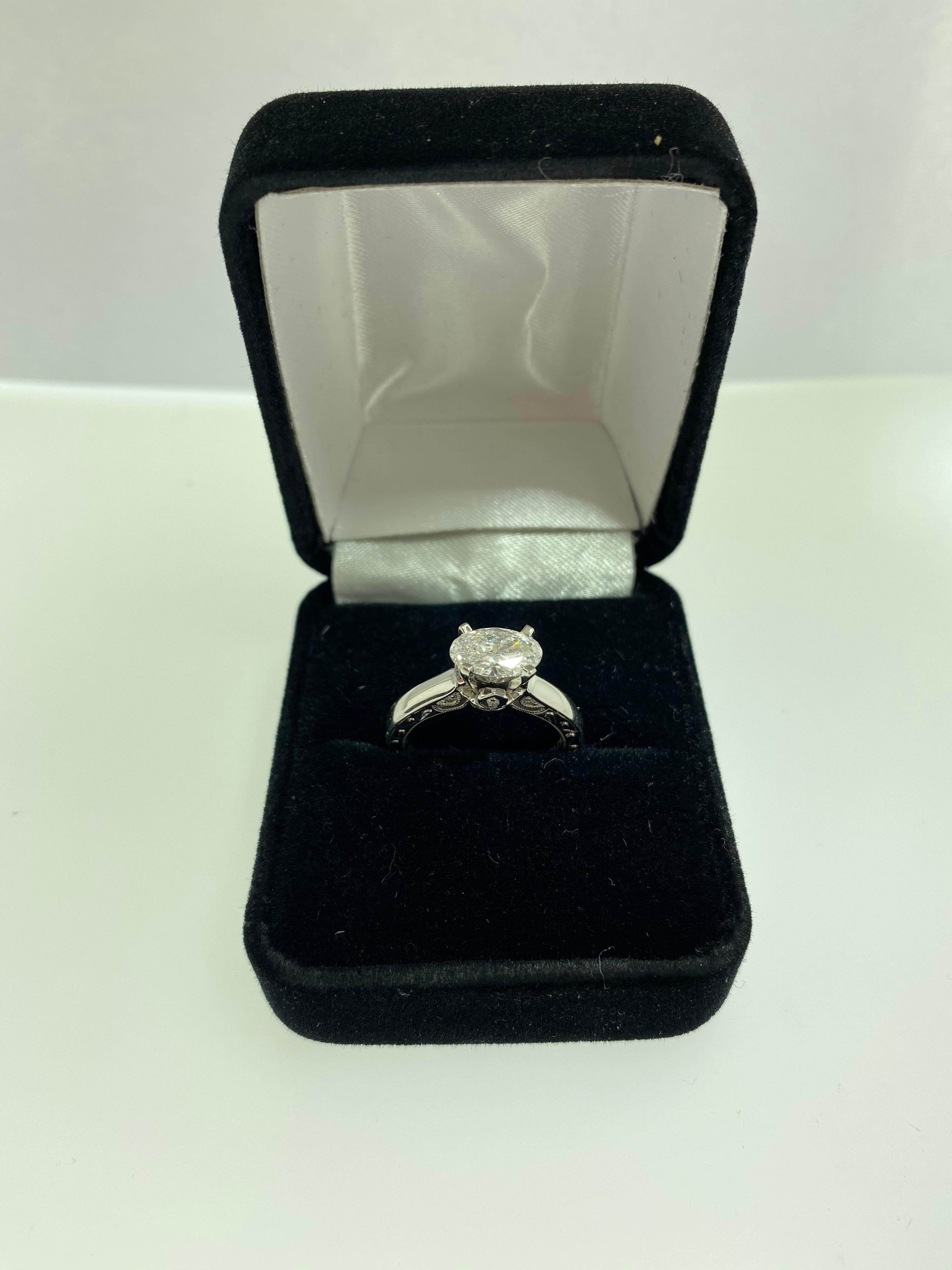 Crafted in14K White Gold ring with GIA certified Oval Cut Diamond F color SI2 clarity. 
GIA report no. 2211439321

Viewings available in our NYC wholesale office by appointment.
Please contact us for more information.

All items sold are accompanied